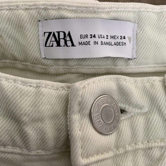 Zara Button Fly High Rise Straight Jeans Womens Sz 2 Beige Natural Denim Size 2 - Picture 2 of 8